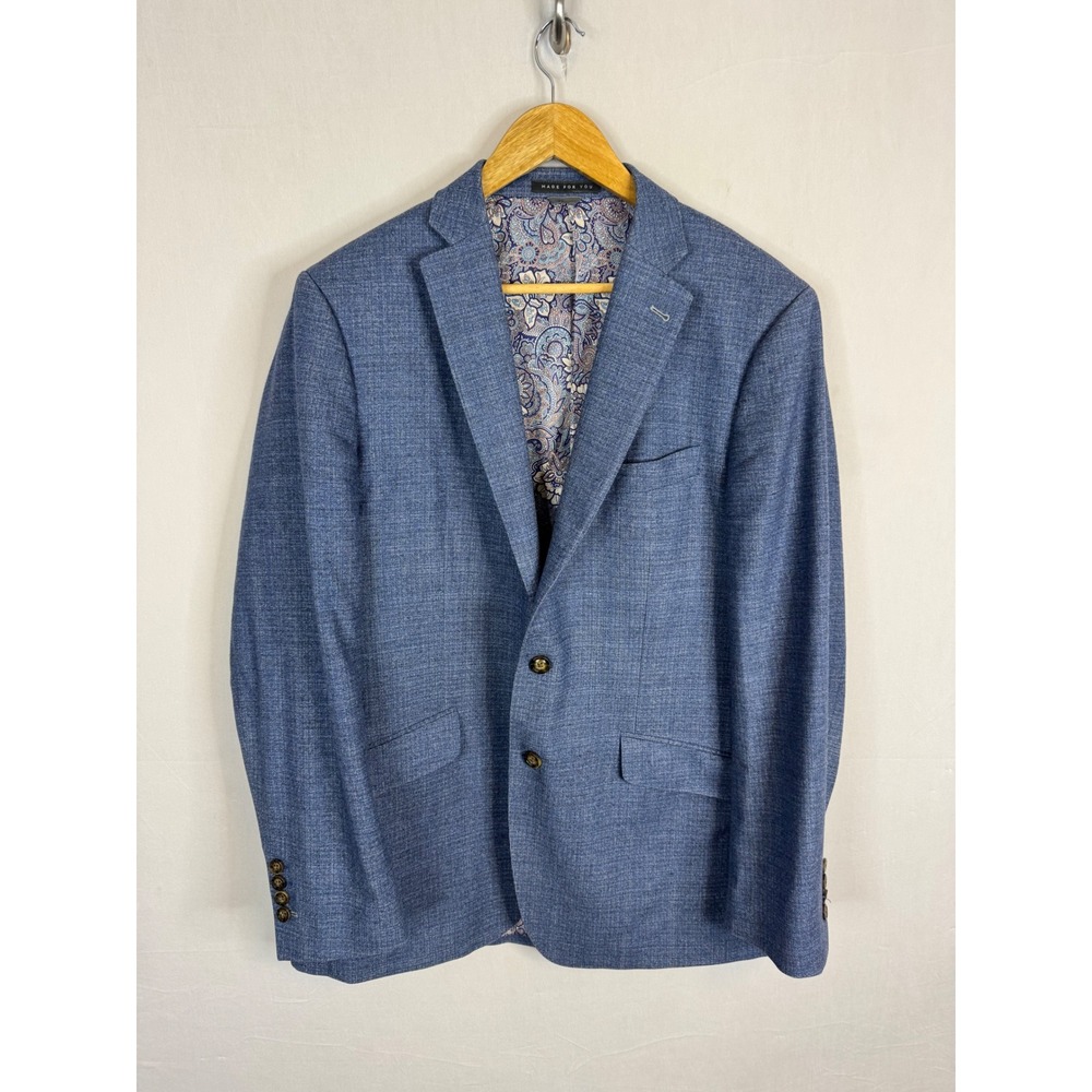 Indochino Guabello Royal Flannel Wool‎ Blazer Blue Paisley Lining Mens 42